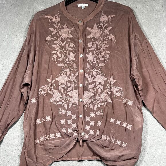 Kyla Seo Embroidered Women's Blouse - Purple/Brown. Mauve. Size Medium - Picture 3 of 13